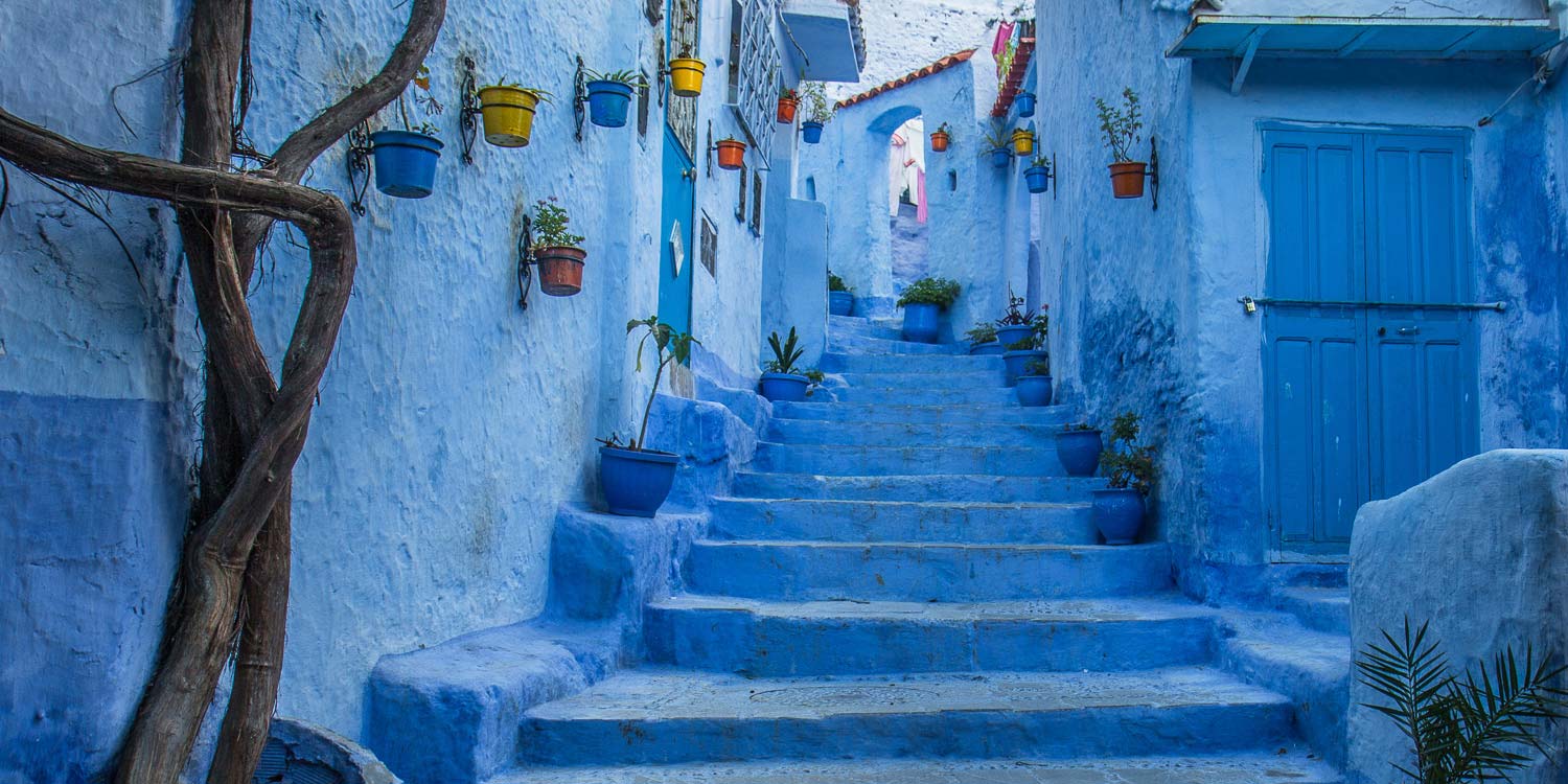 Chefchaouen, Morocco Chefchaouen, Morocco. Stunning blue-painted buildings and walls, nestled in the Rif Mountains.